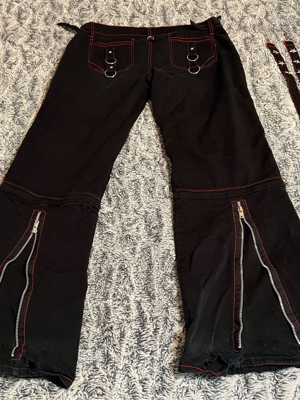 Tripp Nyc Flare Pants Jeans With Straps Size 13 Emo Rave Goth Y2K Stars Skull - Picture 10 of 16
